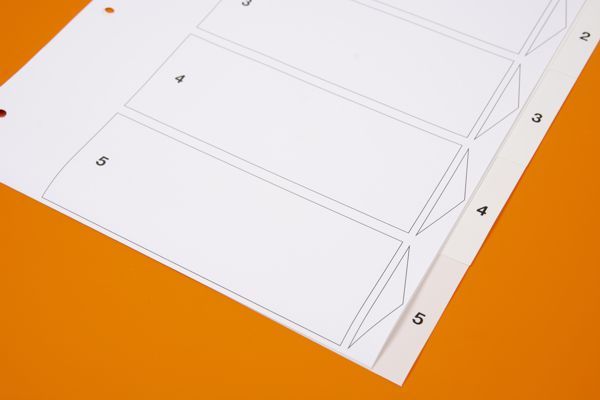 A5 index tabs white 1 to 5 PP 0.13