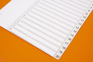 A4 dividers white 1 to 20 PP 0.13